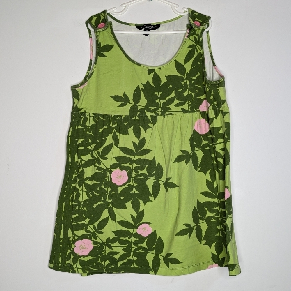 Marimekko Green Pink Floral Cotton Blend Tank Top XL
